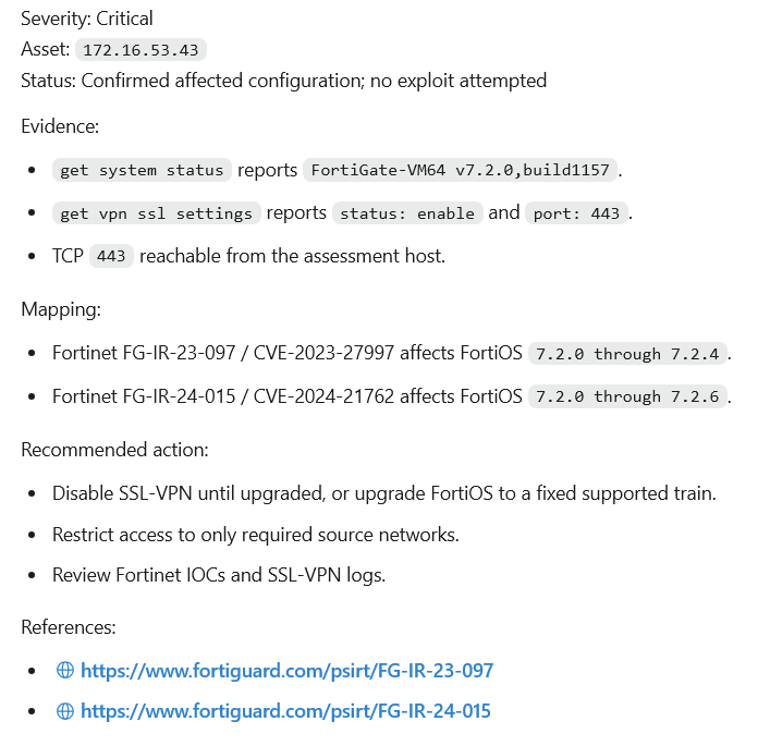 network and security device findings